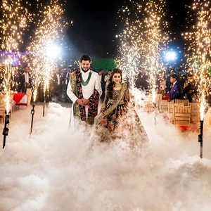 Dramatic fog entry setup for special occasions at Rukramsera private theatre in Vijayawada